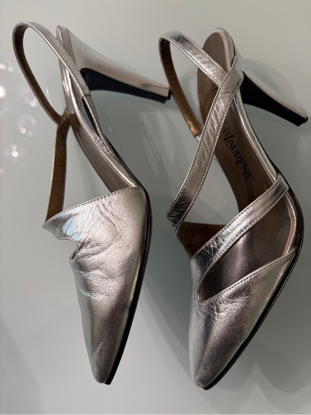 Yves Saint Laurent Iridescent Silver Pointed Slingback Pumps - Picture 4 of 8